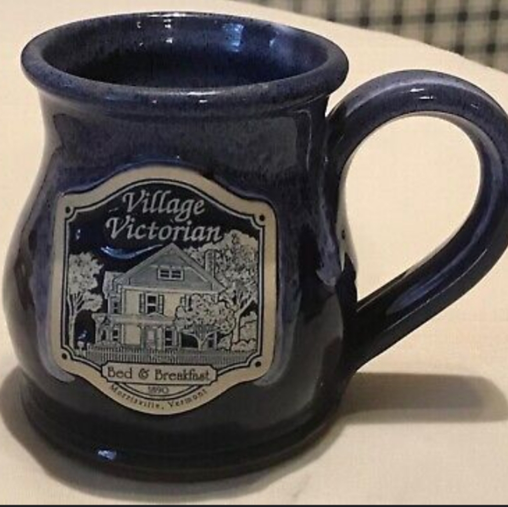Deneen Pottery Village Victorian Bed & Breakfast Mug Dark Blue Hombre